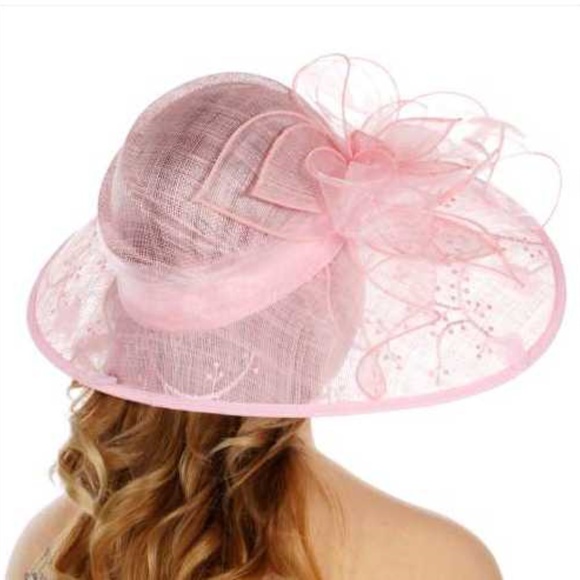 Flower embroidered lace & organaza sinamay hat